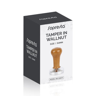 Sopresta Tamper med Valnød Håndtag 54mm indpakket